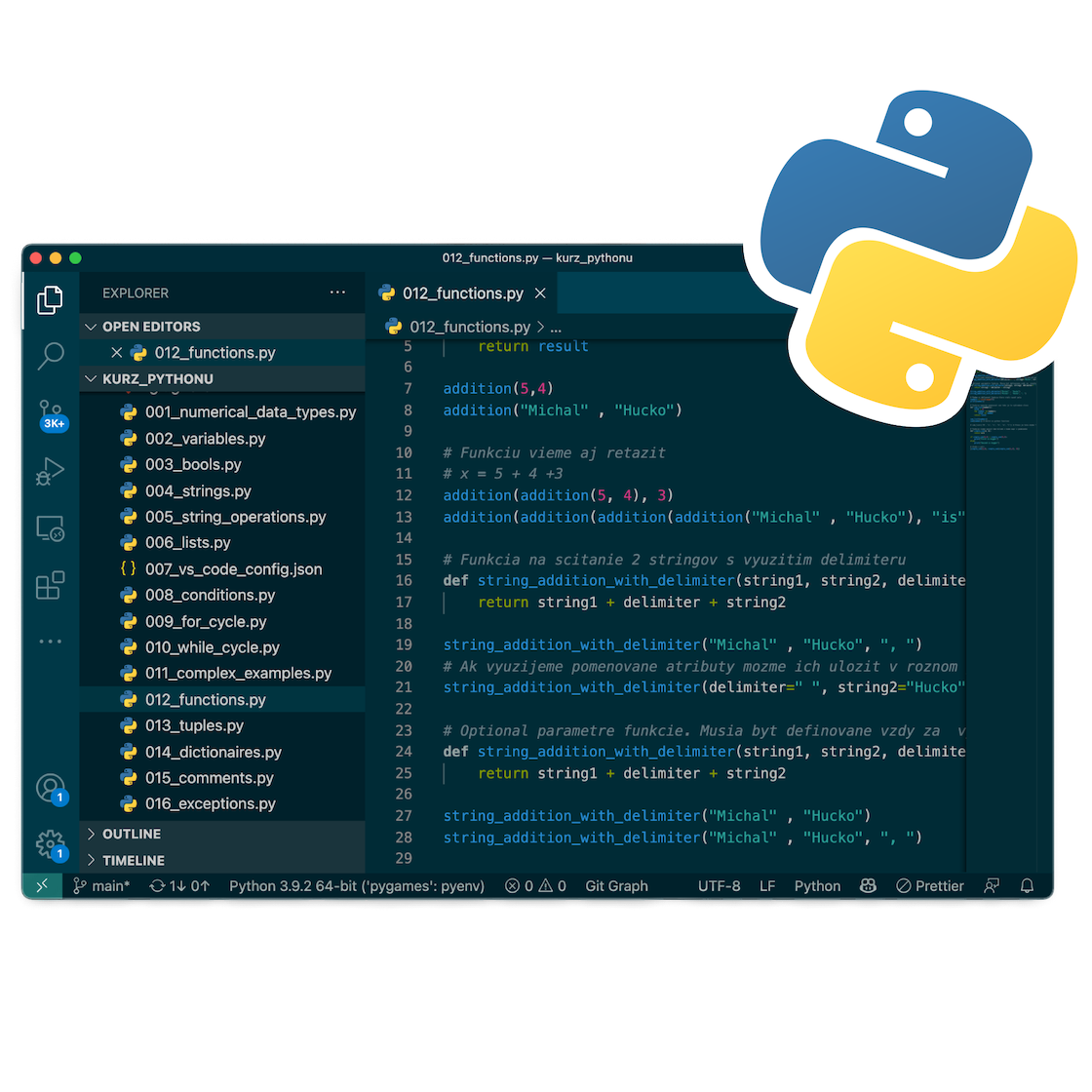 Screen from vscode with python code and python logo